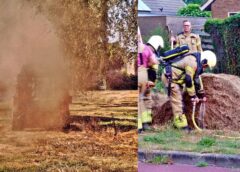 Gemeente oogst stof en brandweerlieden